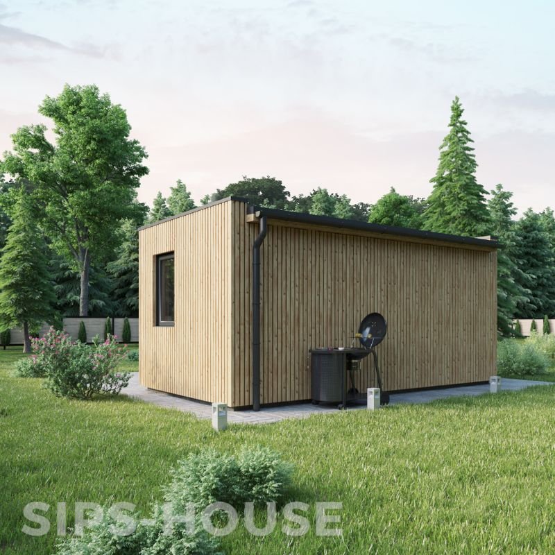 Modern 12m2 garden office kit featuring Nordic Thermowood cladding backview SIPS-HOUSE Lilly