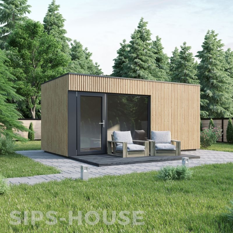 12m2 SIPS garden office kit with Nordic Thermowood exterior cladding Lilly SIPS HOUSE