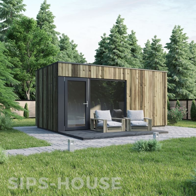 5x3m SIP Garden office kit with natural larch exterior cladding SIPS-HOUSE LILLY