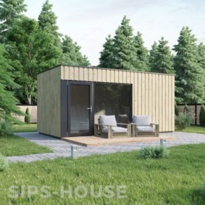12m2 SIPS garden office kit finished in natural pine cladding Lilly SIPS-HOUSE