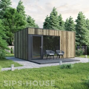 5x4 modern garden room with natural larch exterior cladding