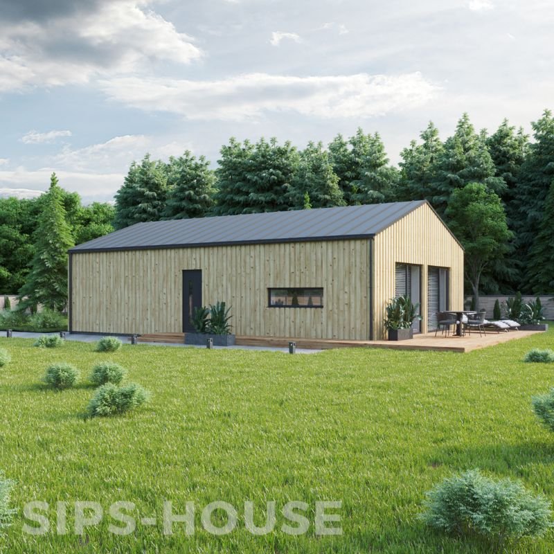 OLIVE prefab SIPS house kit with natural pine cladding and modern design