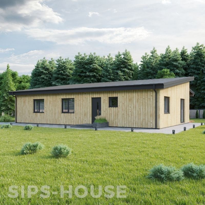 LEMON 112m² SIPs house kit with natural pine wood exterior cladding