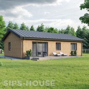 Modern 80 m² SIPs house with Nordic thermowood siding, 3 bedrooms MELON SIPS HOUSE