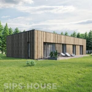 PEACH 3-bedroom, 102 m² wooden house kit with a larch exterior, showcasing a modern prefabricated home design by SIPS-HOUSE.com