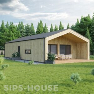 101 m² SIPS house with natural pine cladding and covered terrace