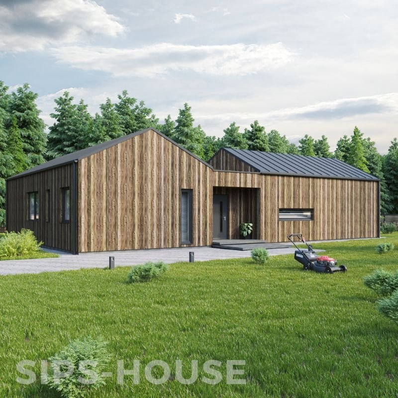 STANDARD PRODUCT: PEAR House Kit finished with natural larch wood cladding
