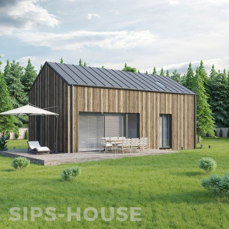 SIP home kit with natural larch exterior cladding 2 bedroom plus loft POMELO sips-house.com