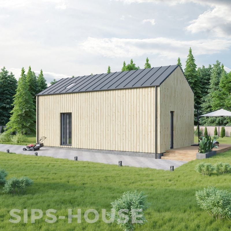 -bedroom SIPS house with natural pine exterior cladding and loft area prefab sip kit