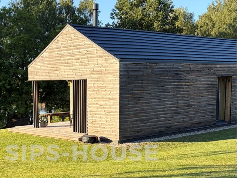 Completed LIME SIPS house exterior thermowood real photo