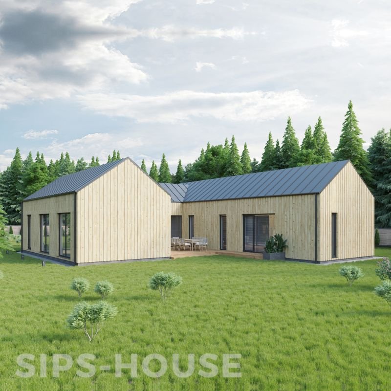 Prefab SIPS house with a natural pine exterior finish product GRAPE full exterior