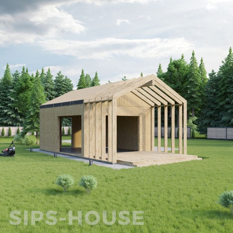SIP structural KIT sauna house with a large covered terrace SIPS SHELL