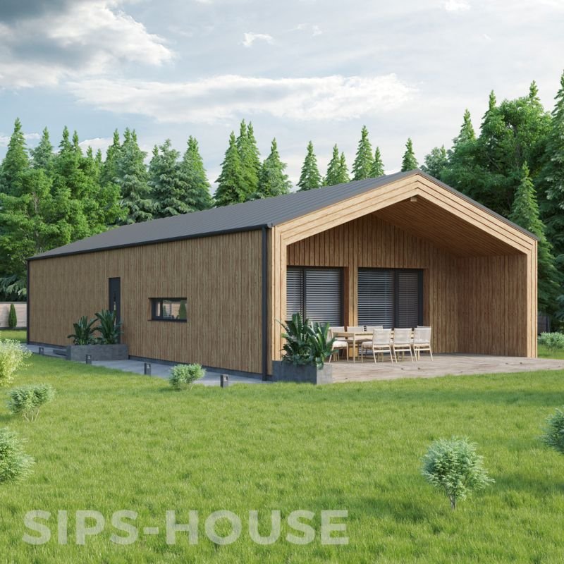 101 m² SIPS house with Thermowood exterior cladding and covered terrace