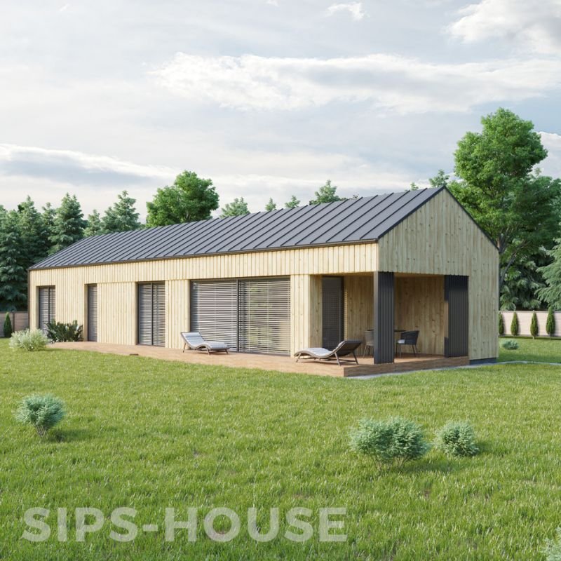 LIME SIPS house featuring natural pine exterior FULL EXTERIOR PRODUCT PHOTO