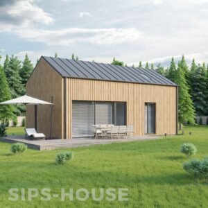 2-bedroom SIP home kit with natural thermowood cladding and loft area sips-house.com