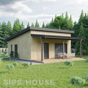 49 sqm SIP house kit with natural pine wood cladding sips-house.com