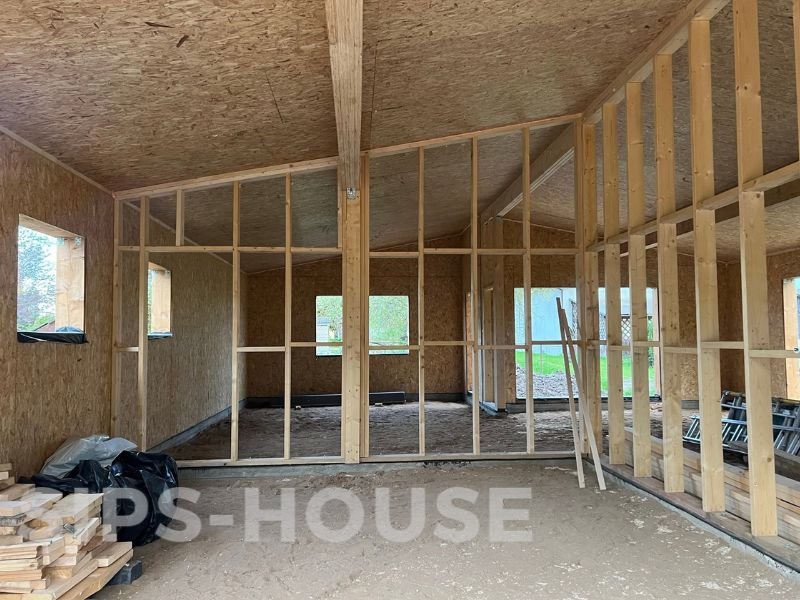 Interior view of a SIPS house with the prefabricated structural shell assembled
