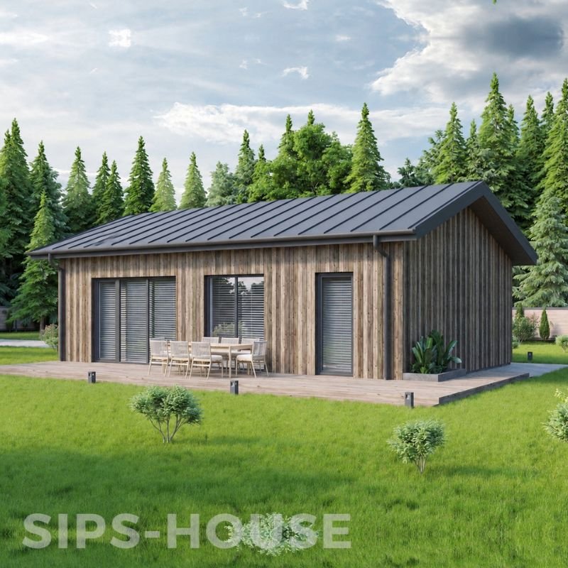 65 m² SIPS house KIT in natural larch cladding sips-house.com KIWI