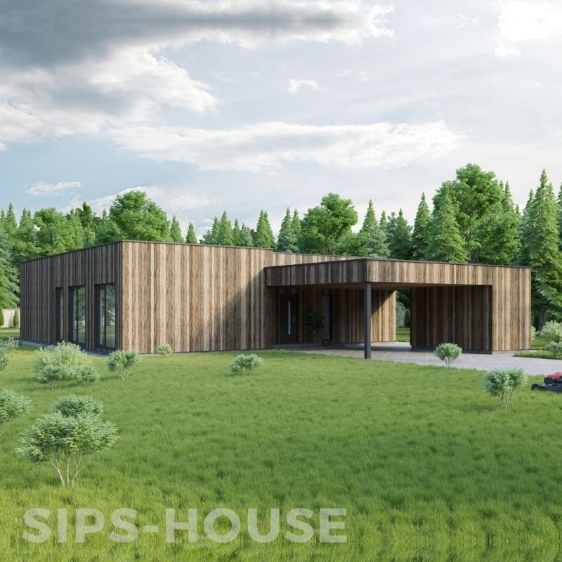 119 m² L-shaped SIPS house with natural larch cladding sips-house.com