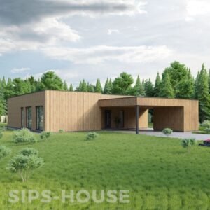 L-shaped SIPS house finished with Thermowood exterior cladding sips-house.com product ORANGE