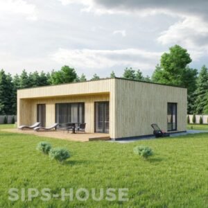 Structural shell of a SIPS house kit with insulated wall and roof panels MANGO