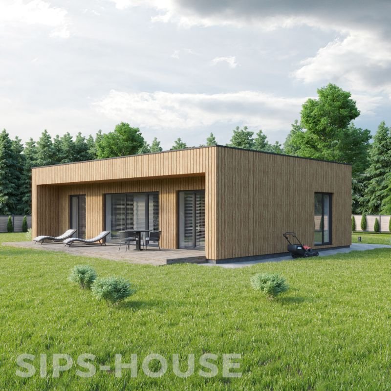 Completed SIPS house with Thermowood exterior cladding and modern architectural design