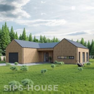 Prefab SIP house kit featuring Thermowood timber cladding full exterior finish