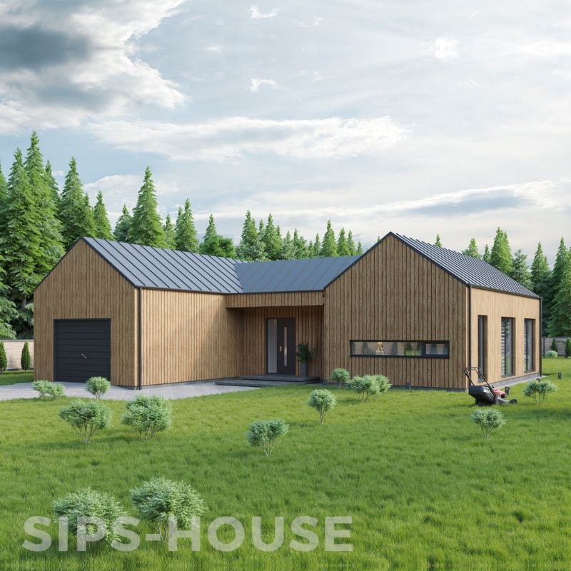 Prefab SIP house kit featuring Thermowood timber cladding full exterior finish
